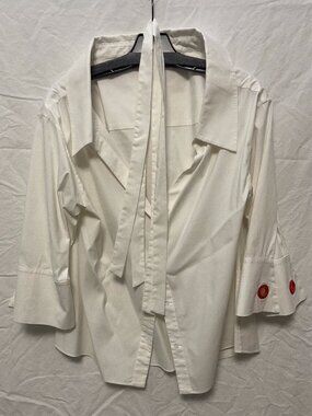 Alice + Olivia White Poplin Blouse Tie Neck Size M